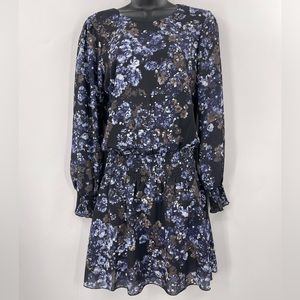 Parker Long Sleeve Blue Floral Dress Smocked Waist & Cuffs